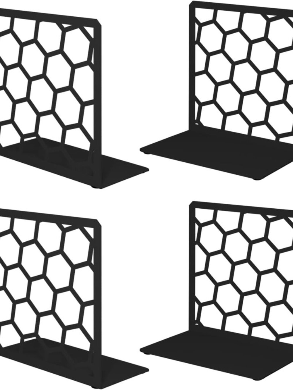 Geometric Honeycomb Black Metal Bookends Decorative - Tall Sturdy Book Ends for